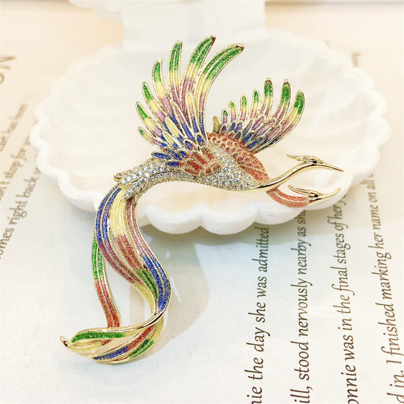 碎鑽長尾鳳凰胸針 兩色