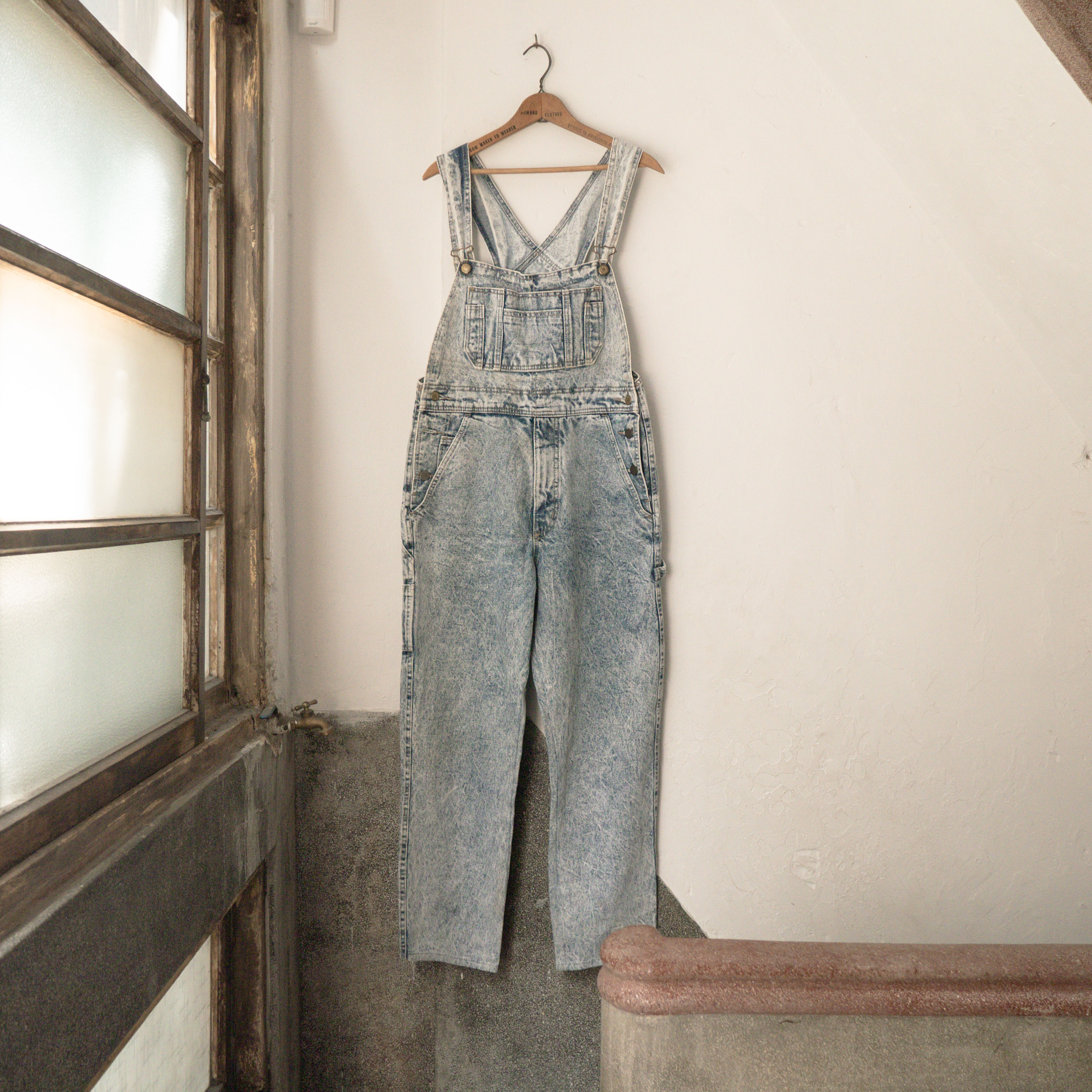 90S VINTAGE DENIM OVERALL 丹寧 石洗 牛仔 淺藍 吊帶褲 G