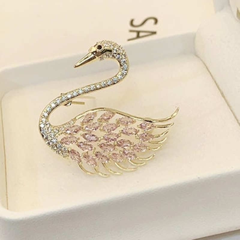 粉鑽天鵝胸針 粉色