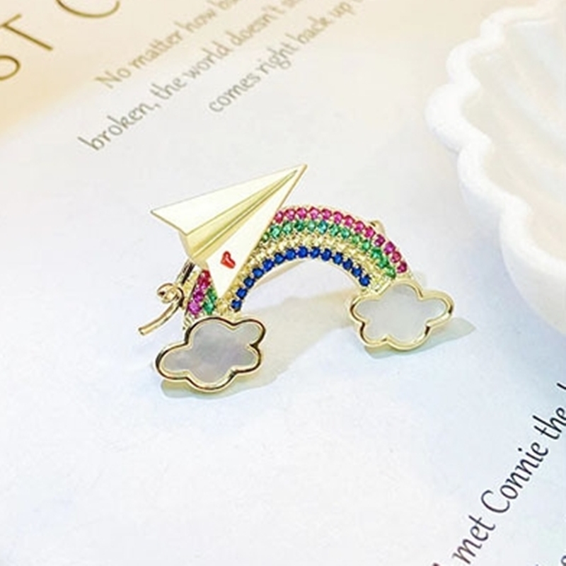紙飛機彩虹母貝胸針 彩色