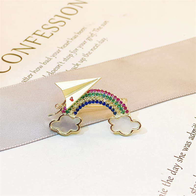 紙飛機彩虹母貝胸針 彩色