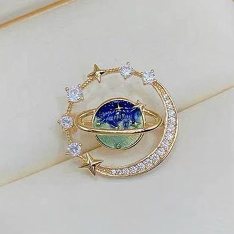 星球環月胸針 藍綠