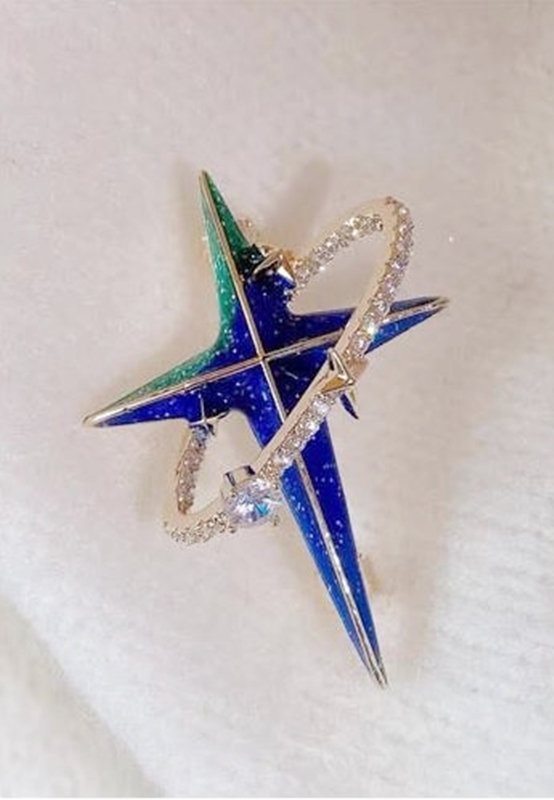 穿環十字星胸針 藍色
