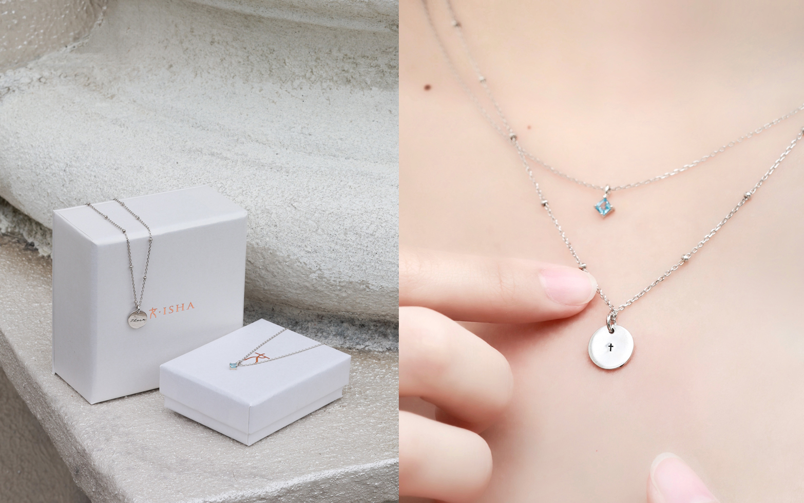 🌟 客製化刻字純銀項鍊|經典小圓牌|  🌟 倫敦藍拓帕石項鍊