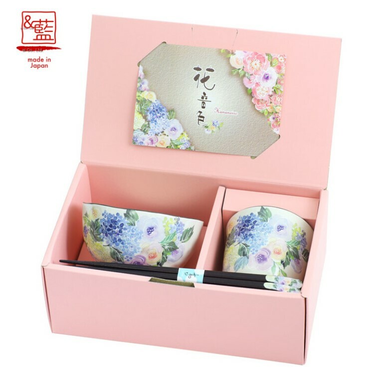 日本美濃燒花音色瓦杯瓦碗筷子禮盒套裝 (日本製)