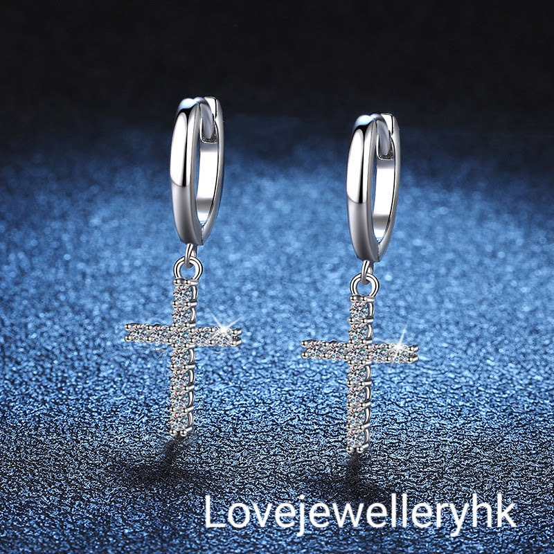 十字架莫桑鑽耳環   E066C047