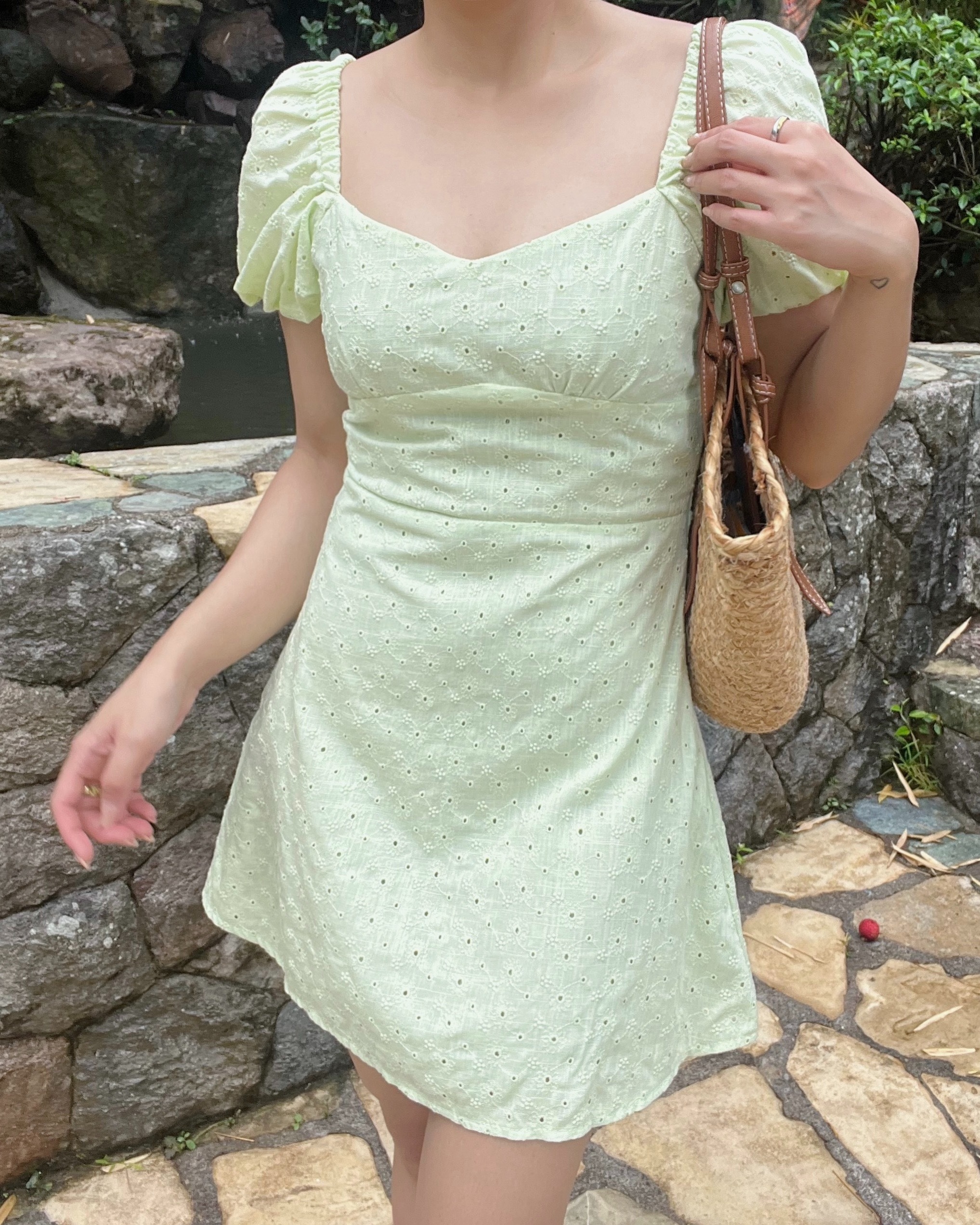 Addison Linen Broderie Dress - Mint