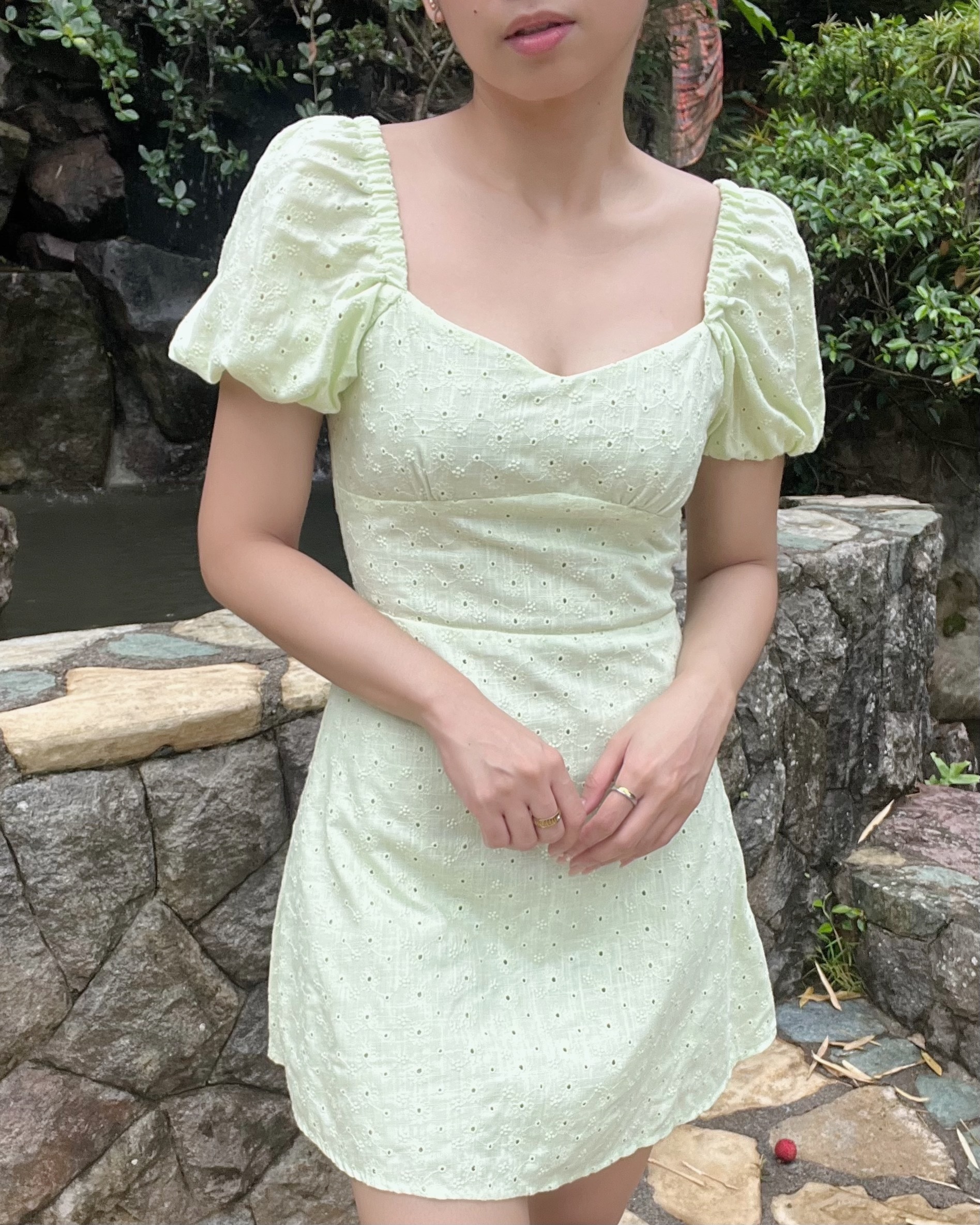 Addison Linen Broderie Dress - Mint