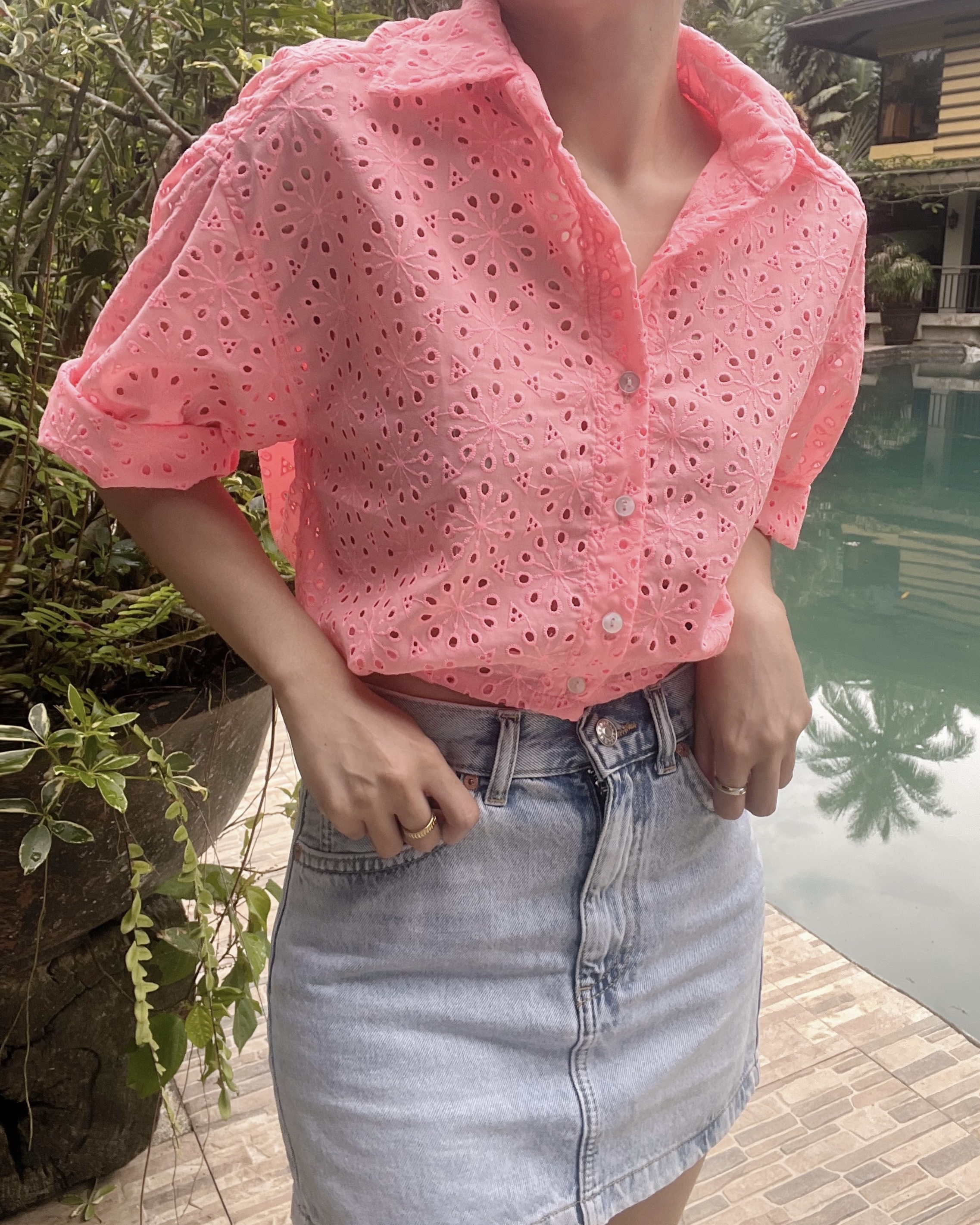 Polly Broderie Top - Grapefruit