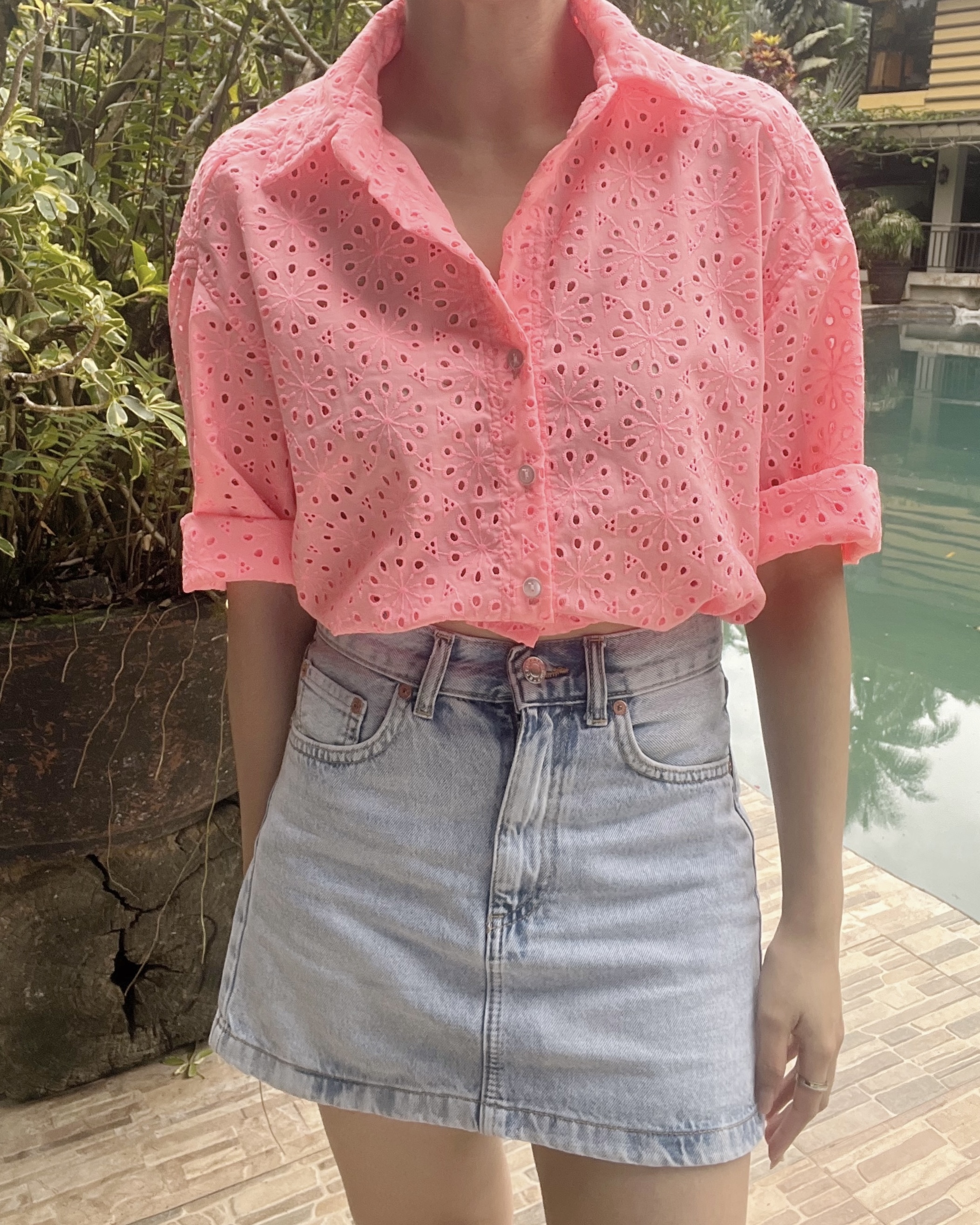 Polly Broderie Top - Grapefruit