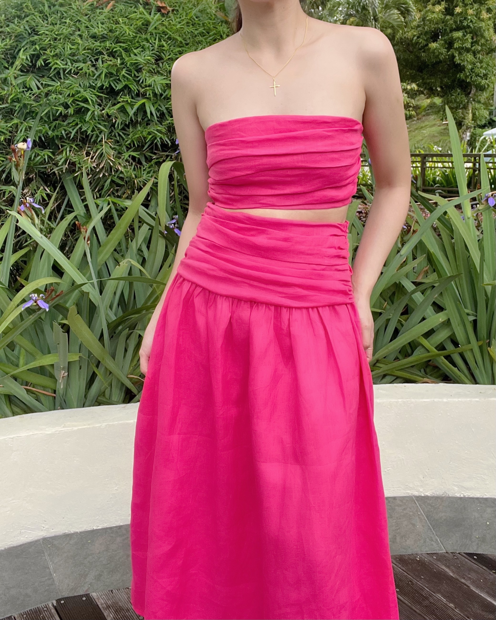 Cornelia Pure Linen Skirt - Magenta