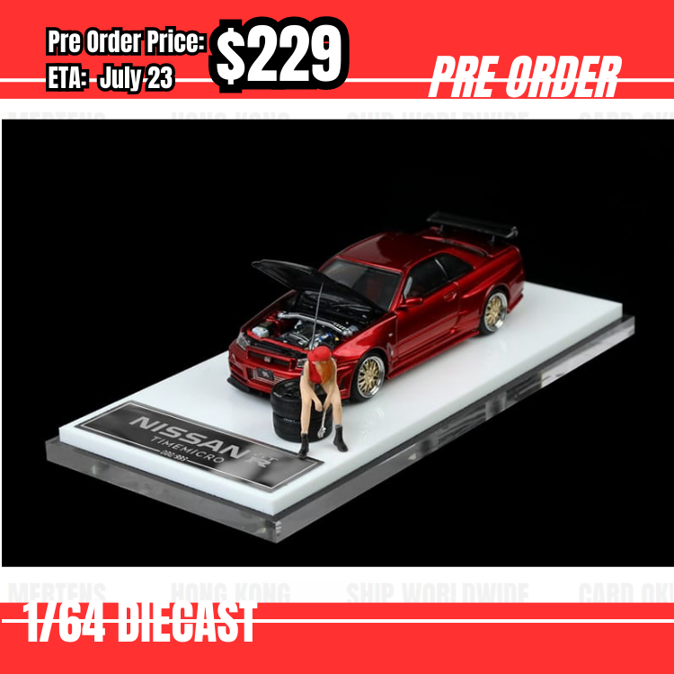 Pre Order-$229 Time Micro 1:64 Nissan Skyline GTR R34 Red w/Figure [OD15/05]