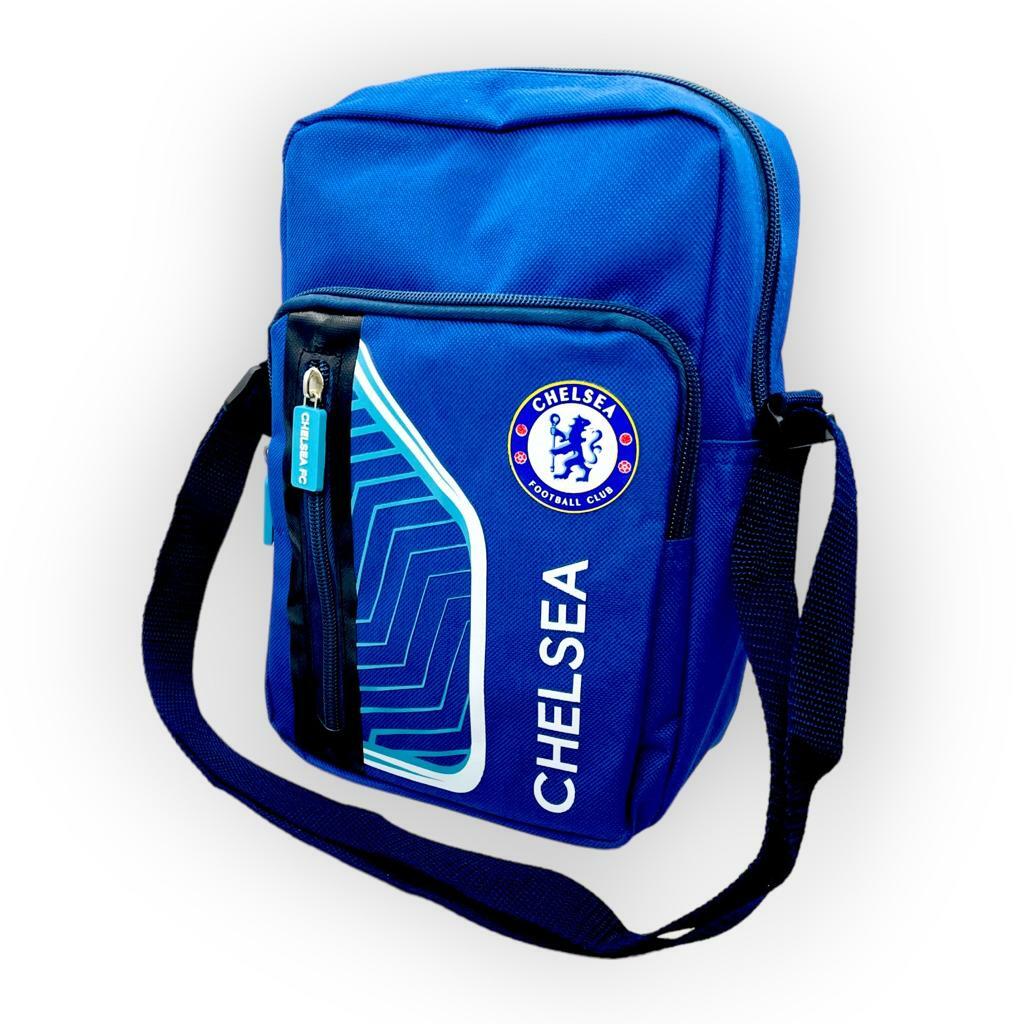 車路士藍色數碼花紋小斜孭袋