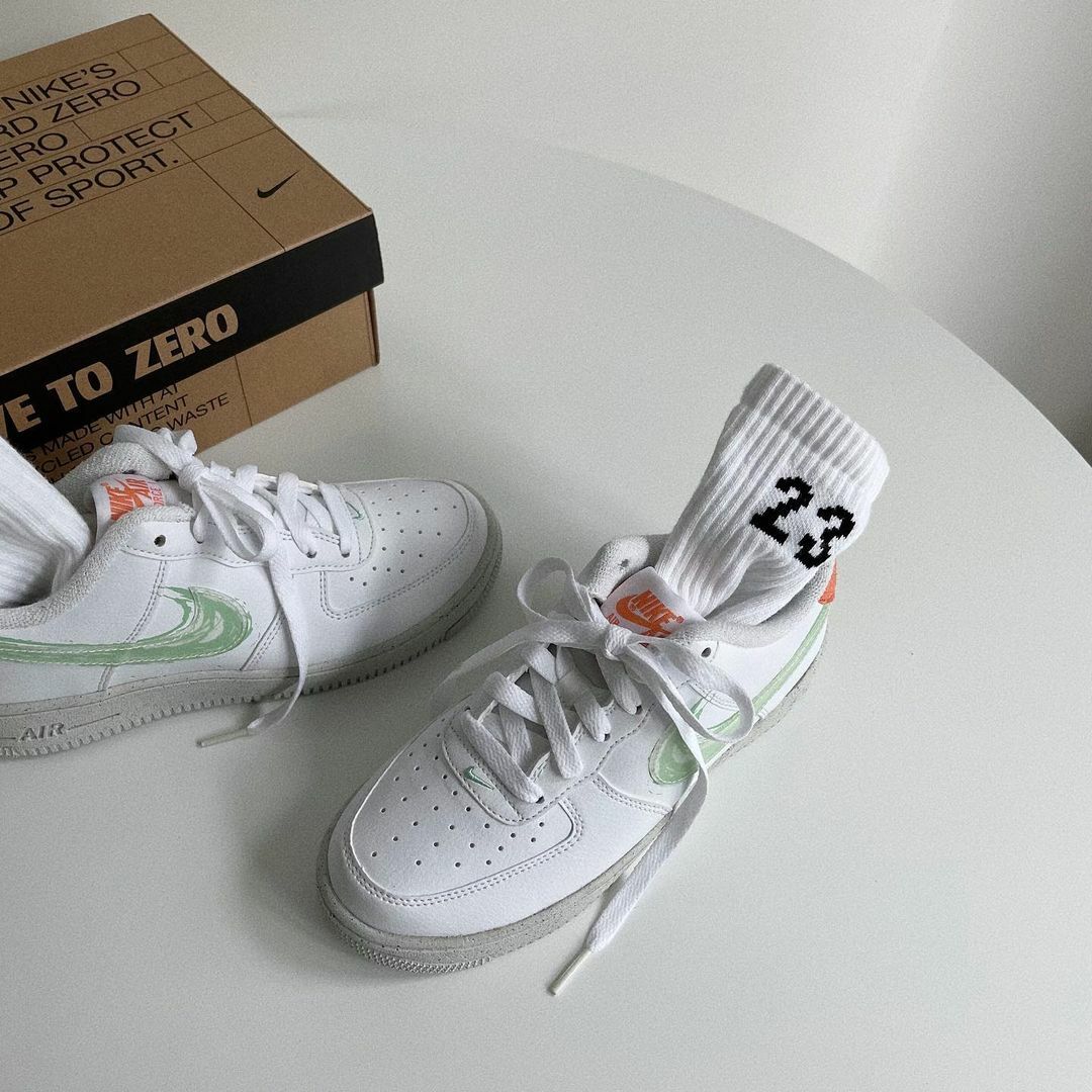 Nike Air Force 1 白色 螢光綠 手繪 塗鴉 橘色 歐洲限定款 白鞋 AF1 DX3067-100