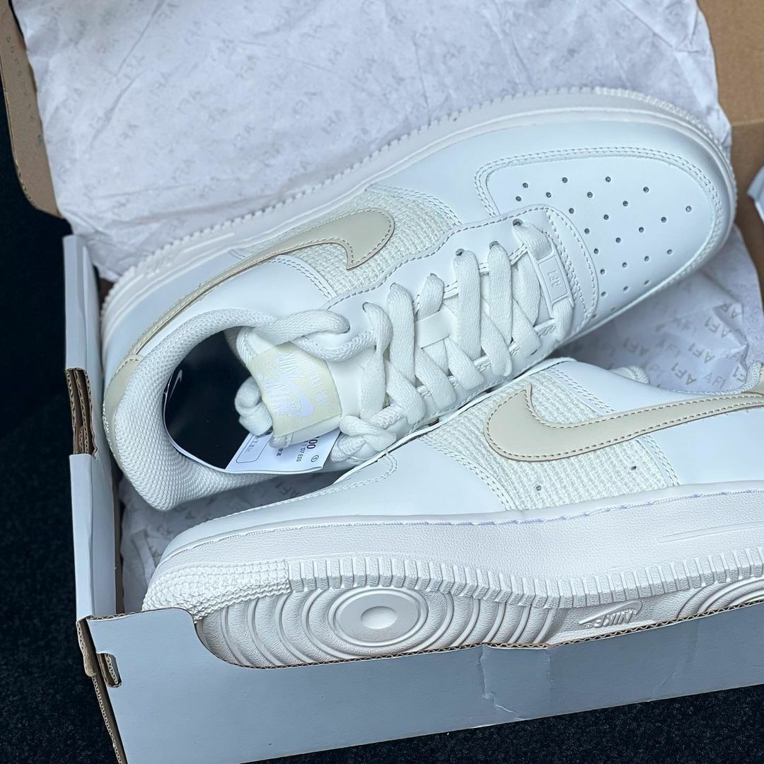 Nike Air Force 1 小香風 奶茶色 白色 奶油白 編織 白鞋 AF1 DJ9945-100