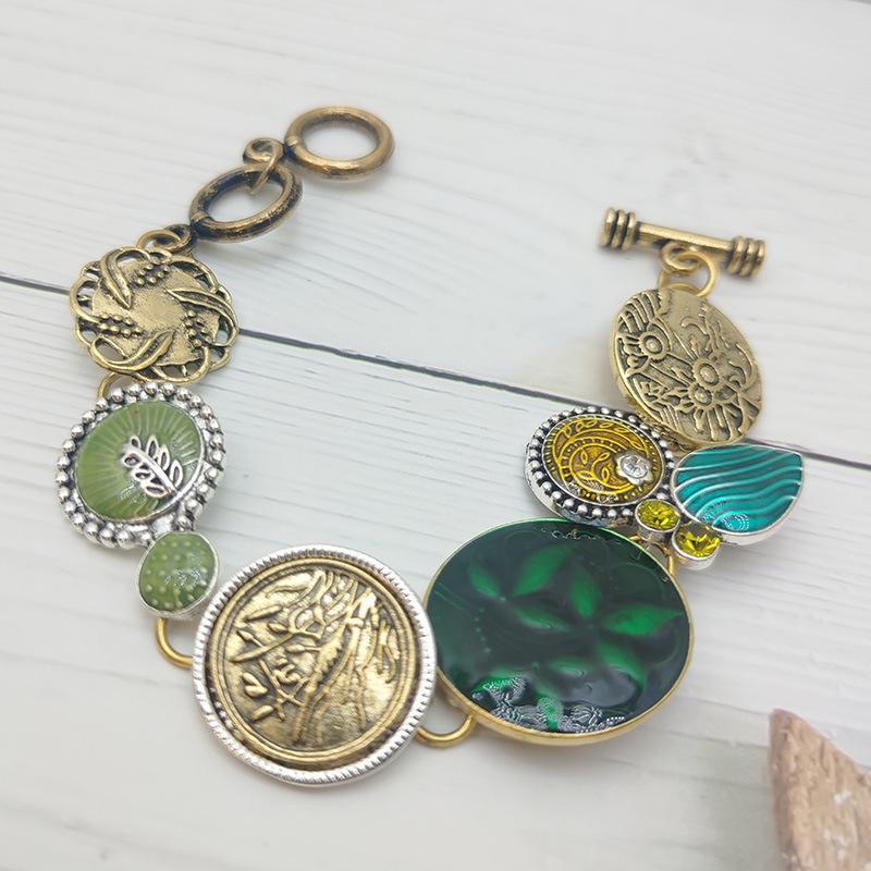 民族風古銅金手鍊 綠色