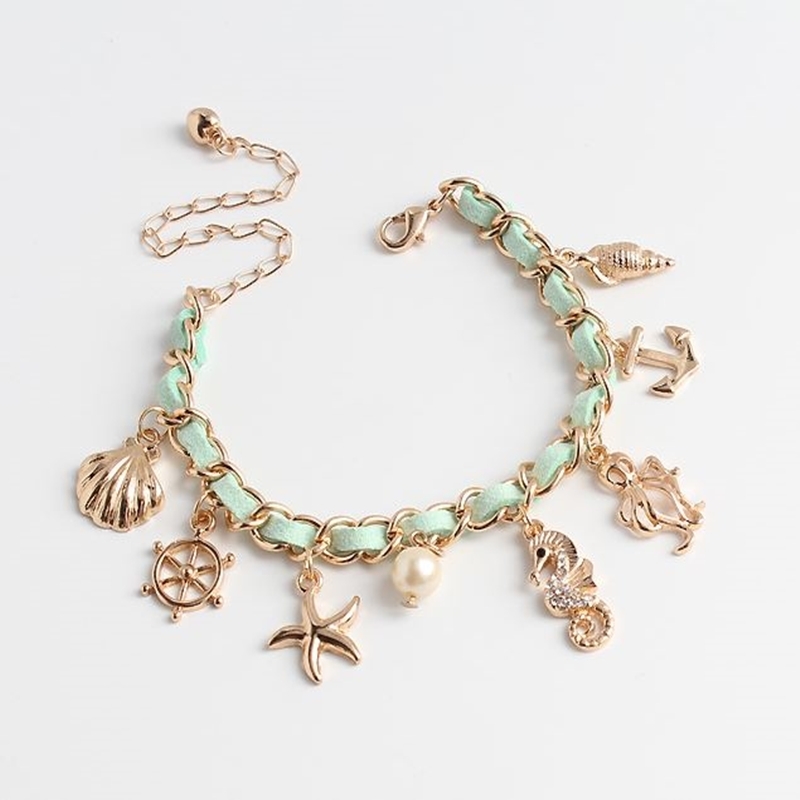 海洋船錨皮繩手鍊 金色