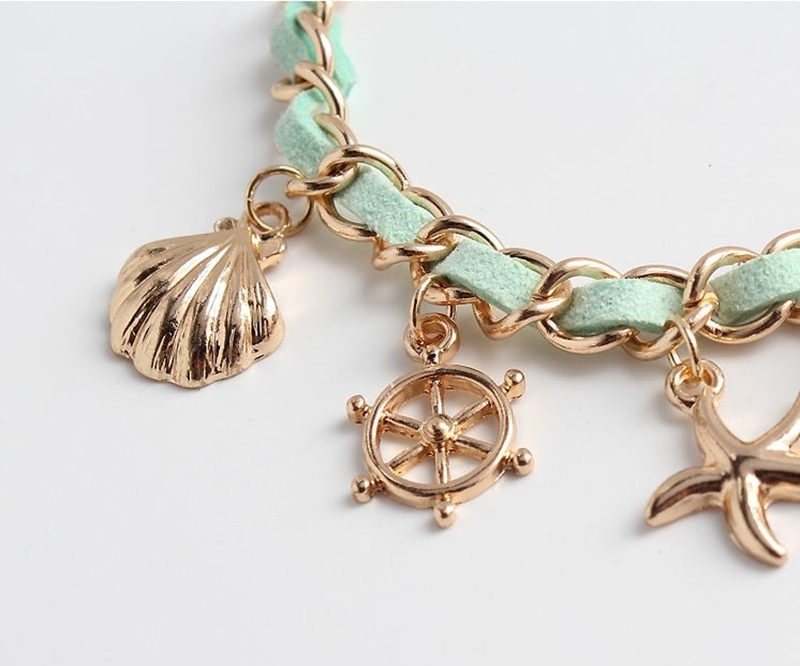 海洋船錨皮繩手鍊 金色