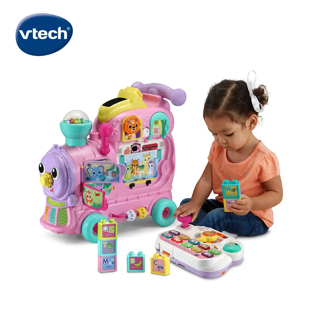 《 英國 Vtech 》 4合1多功能積木學習火車- 粉 - 2023 最新款