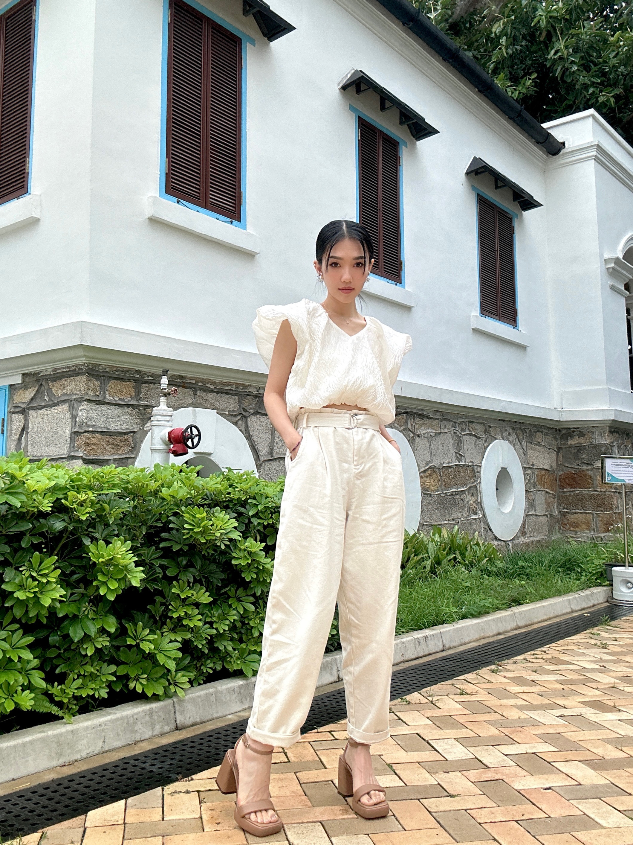 束腰帶斜布蘿蔔褲（現貨款式）