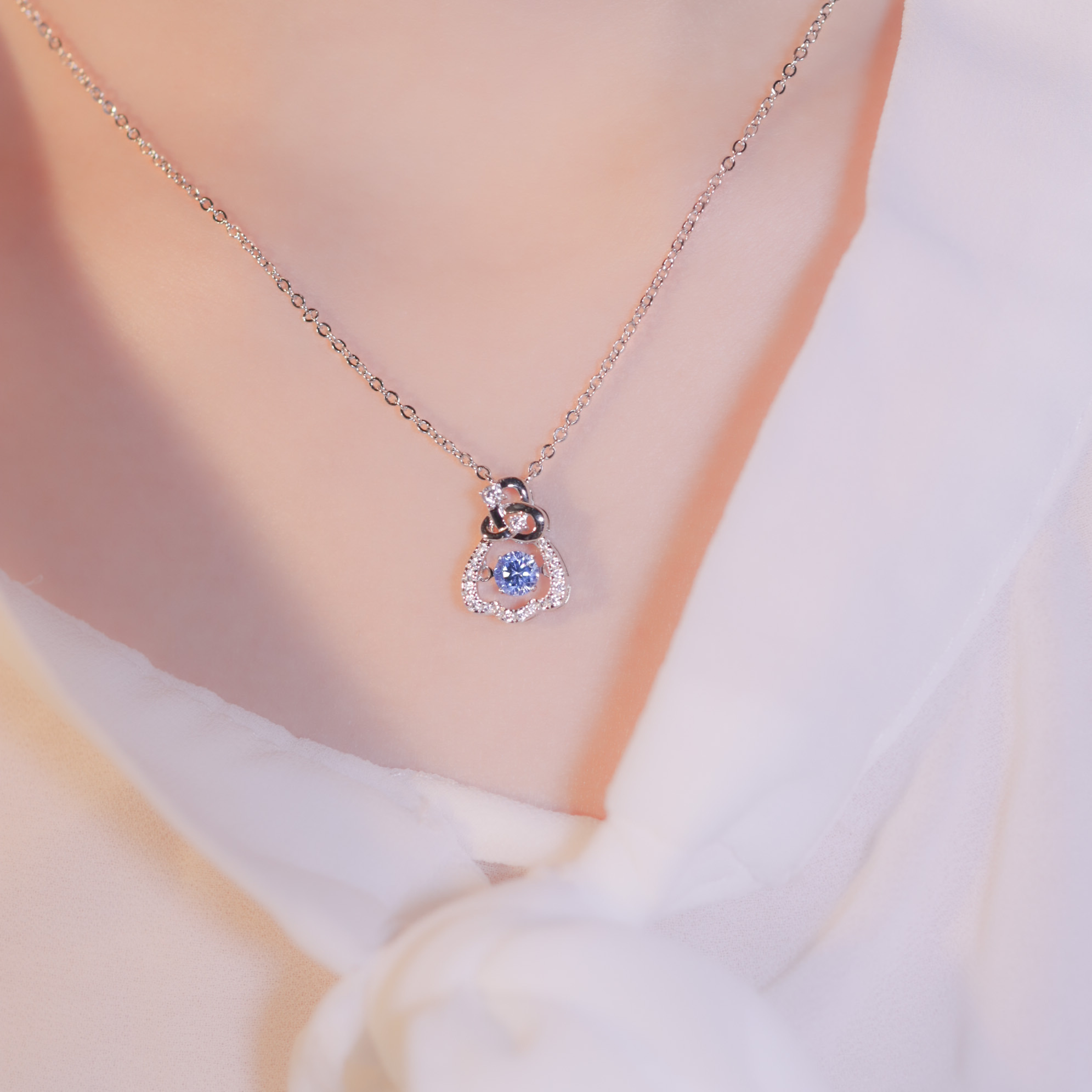 | 925純銀・厚鍍白金・ 厚鍍玫瑰金 | 懸浮許願袋項鍊 (銀/玫瑰金) | NE0875 |