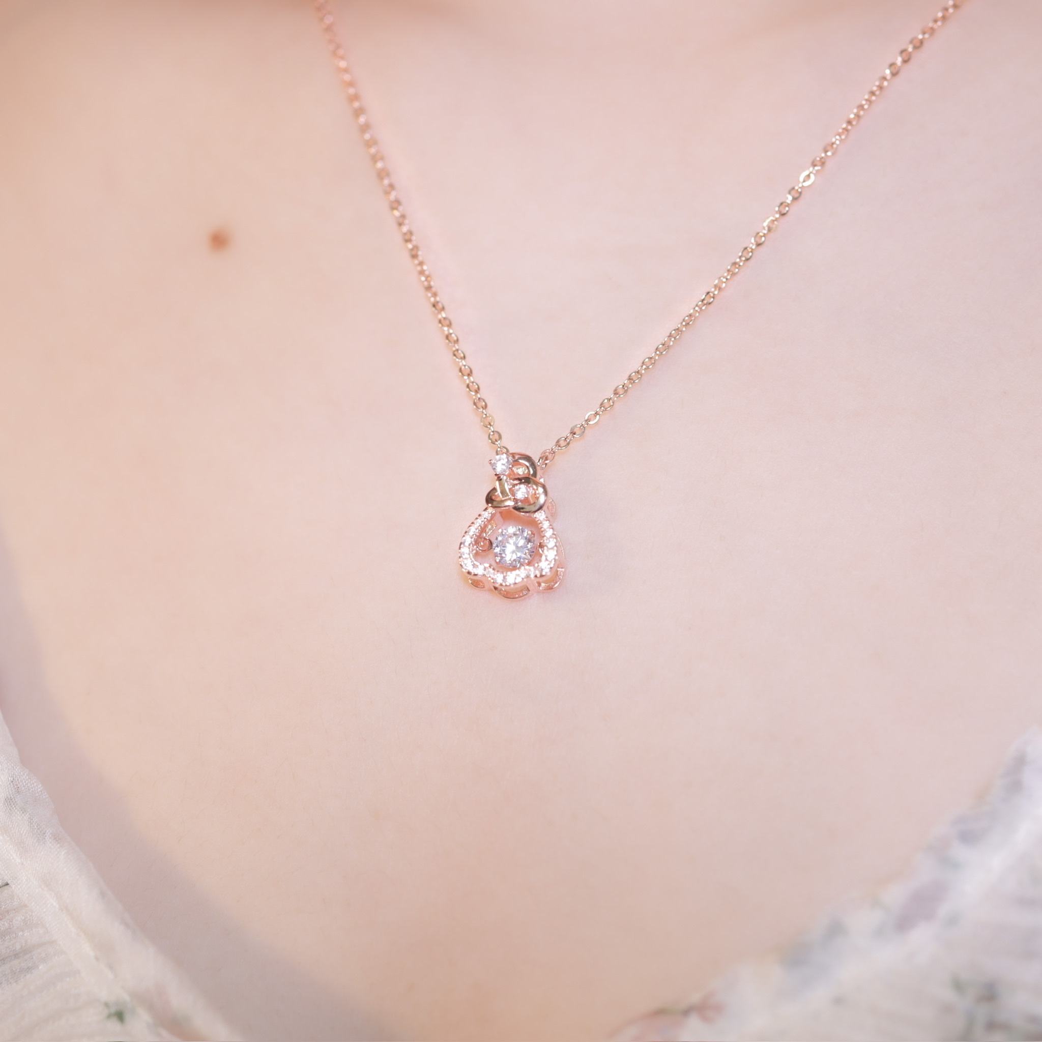 | 925純銀・厚鍍白金・ 厚鍍玫瑰金 | 懸浮許願袋項鍊 (銀/玫瑰金) | NE0875 |