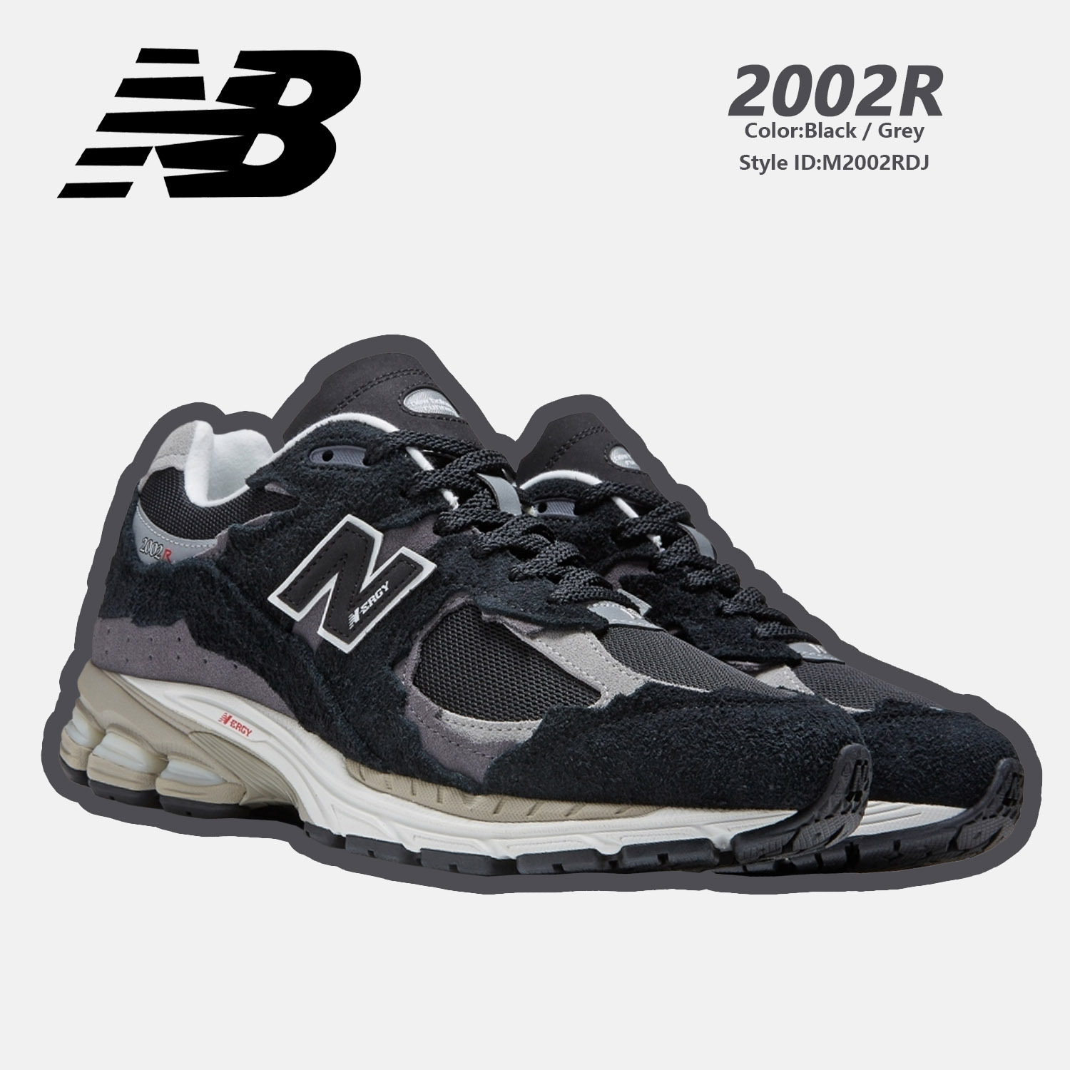 New Balance 2002RD 破壞拼接復古運動鞋/ 黑灰色