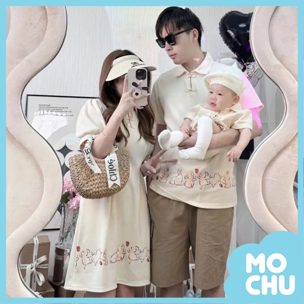 兔兔結釦連衣裙親子裝