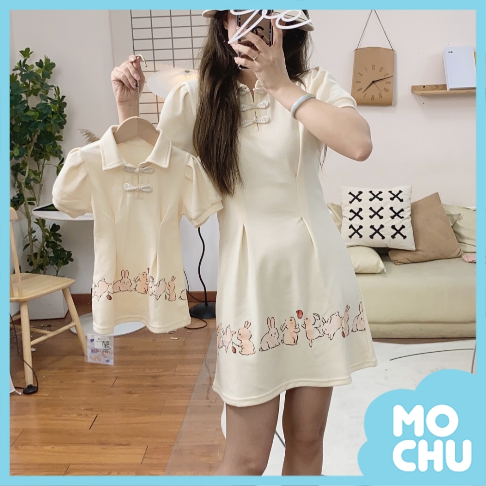 兔兔結釦連衣裙親子裝