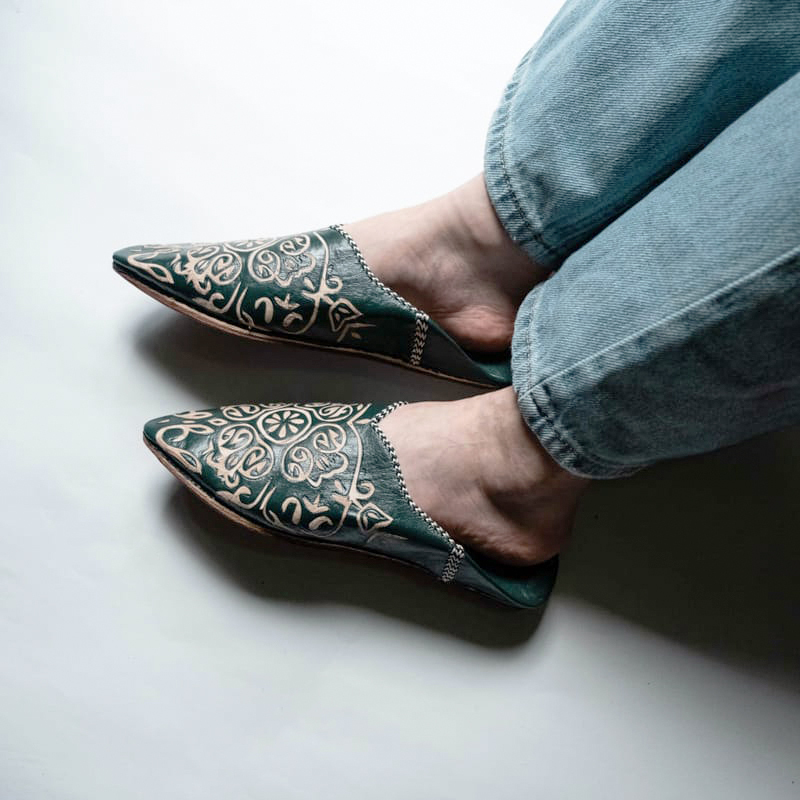 柏柏手工鞋 ｜孔雀綠  - 尖｜摩洛哥