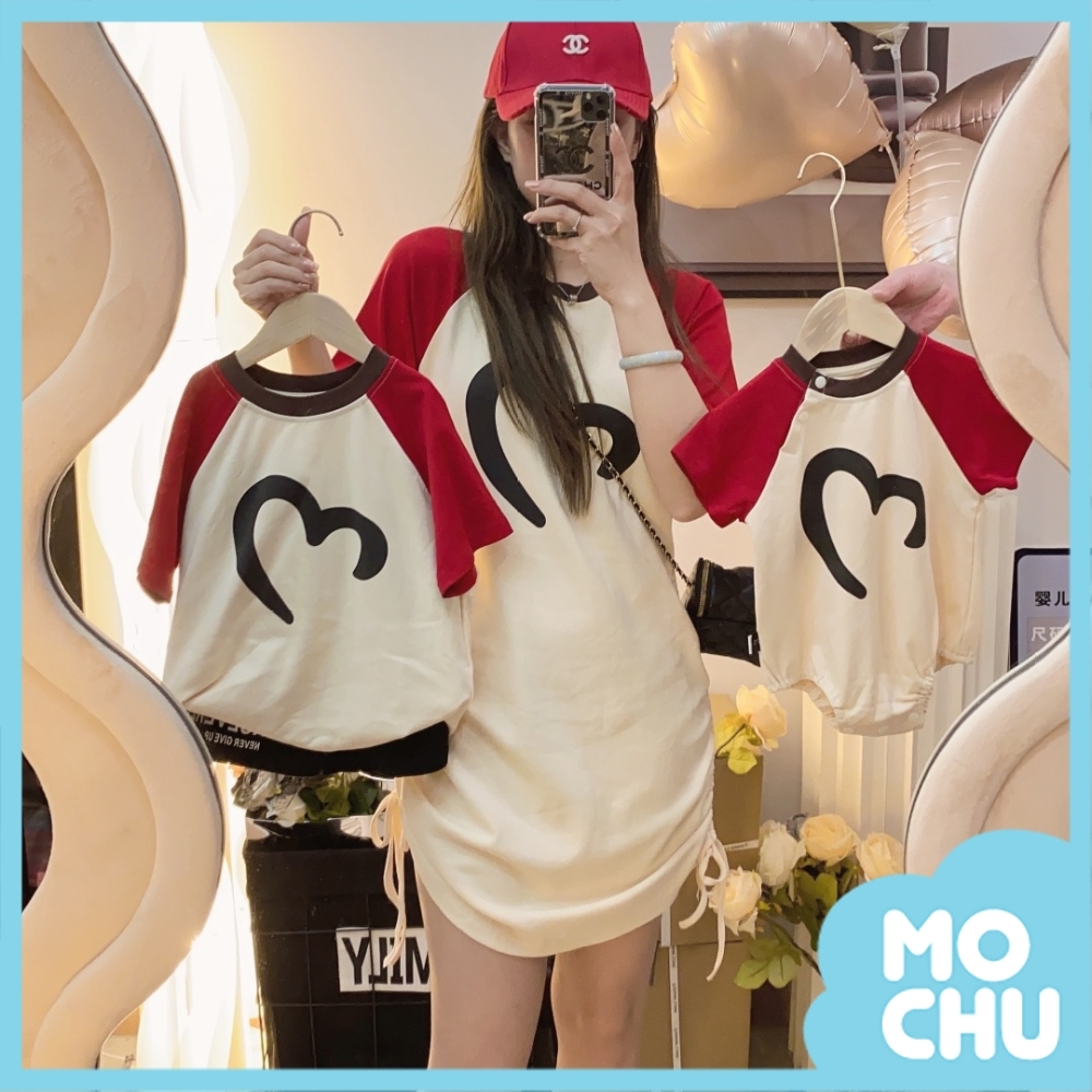 大愛心紅拼白短袖親子裝