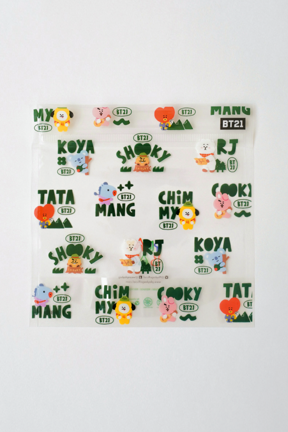 Play Bag｜BT21 人物徽章抗菌魔鬼氈夾鏈袋 (小型) - 10入