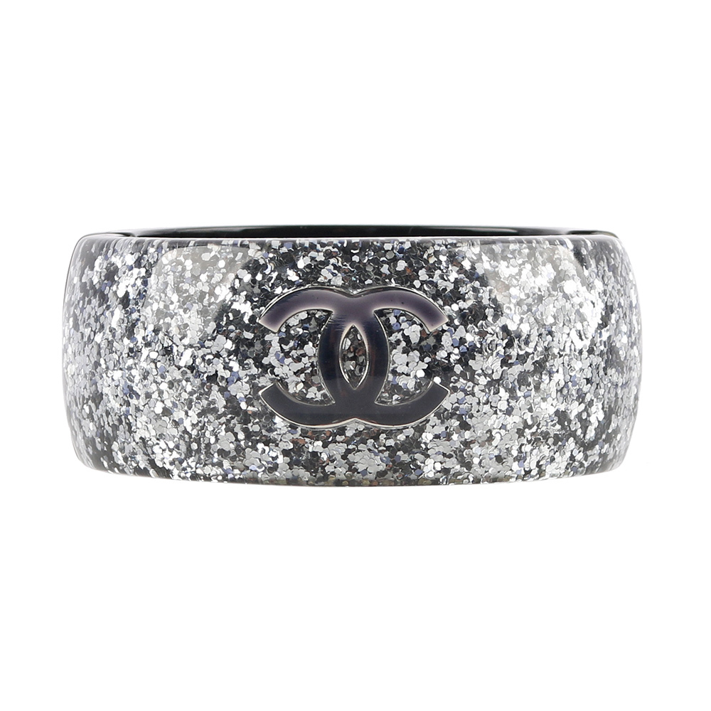 【CHANEL】CC Logo 亮片磁吸寬手鐲(藍色)