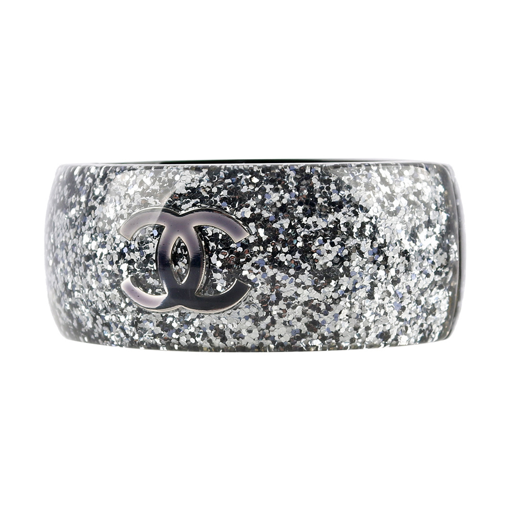 【CHANEL】CC Logo 亮片磁吸寬手鐲(藍色)