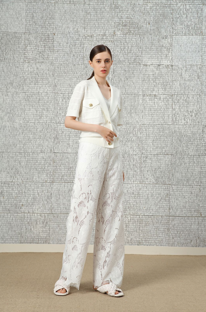 BC1EB053B1 法式生活水溶蕾絲雕花闊腿褲