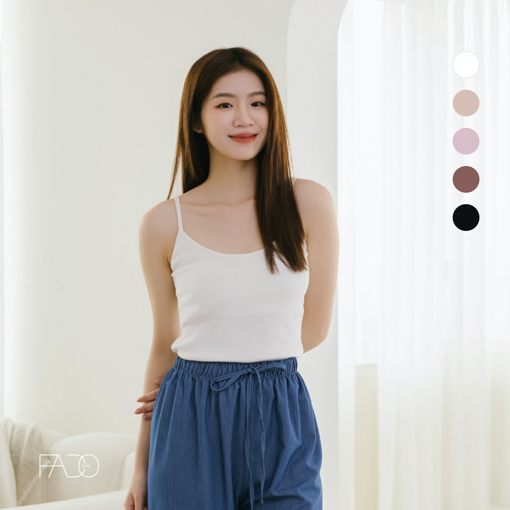 法朵Fado Shop｜細肩帶細坑條可拆背心 120B002 五色