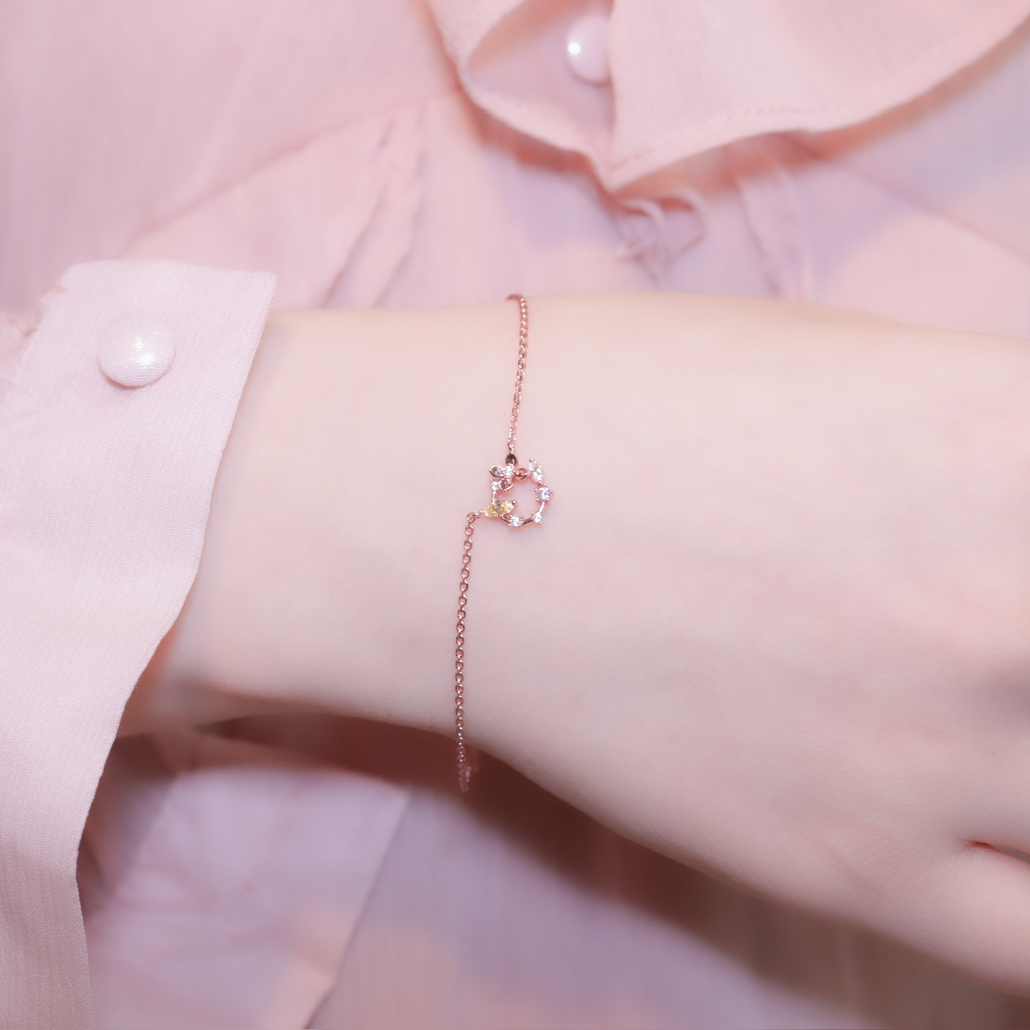 | 925純銀・ 厚鍍玫瑰金 | 繽紛花簇手鏈 | BR0873 |