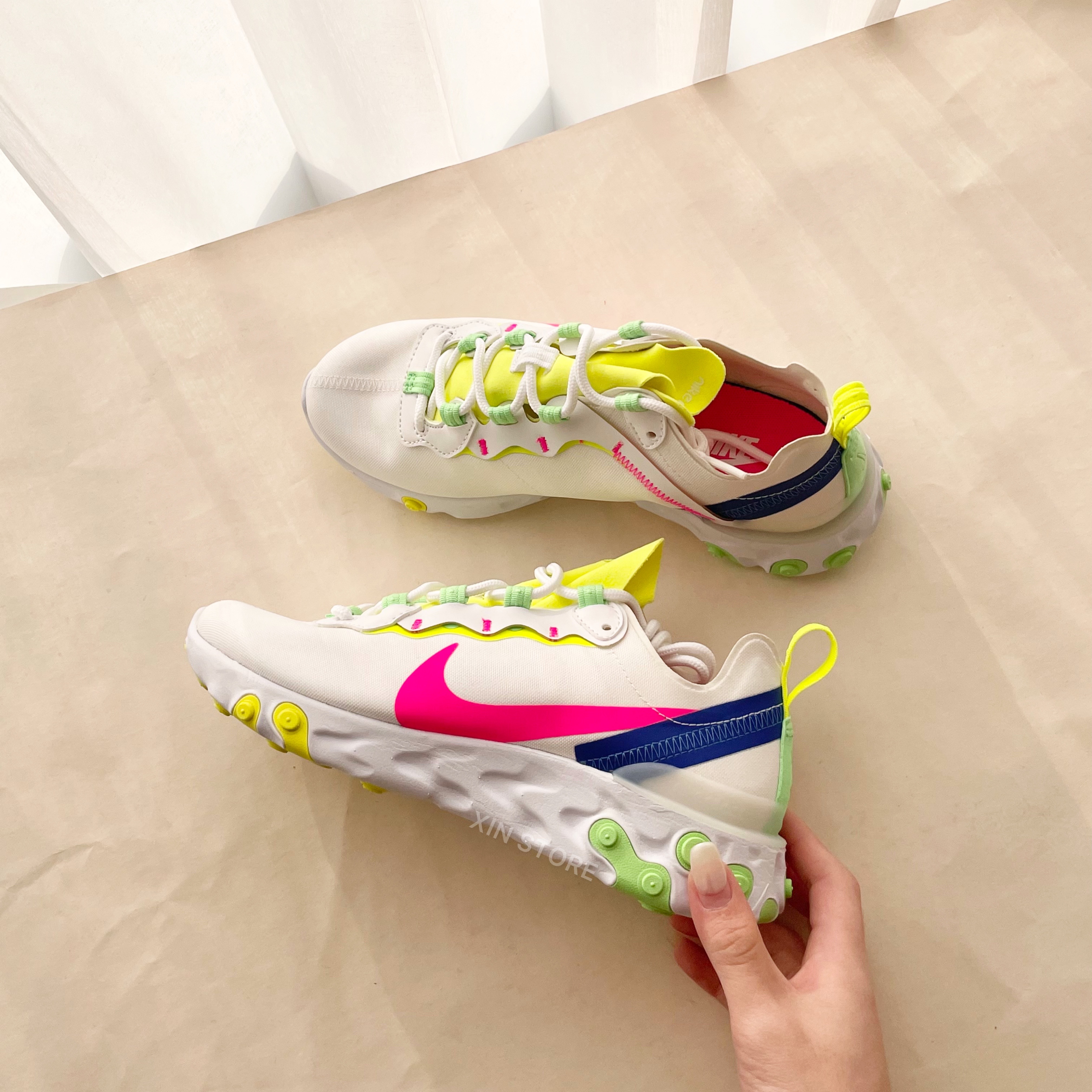 【現貨】Nike React Element 55 慢跑鞋 白粉