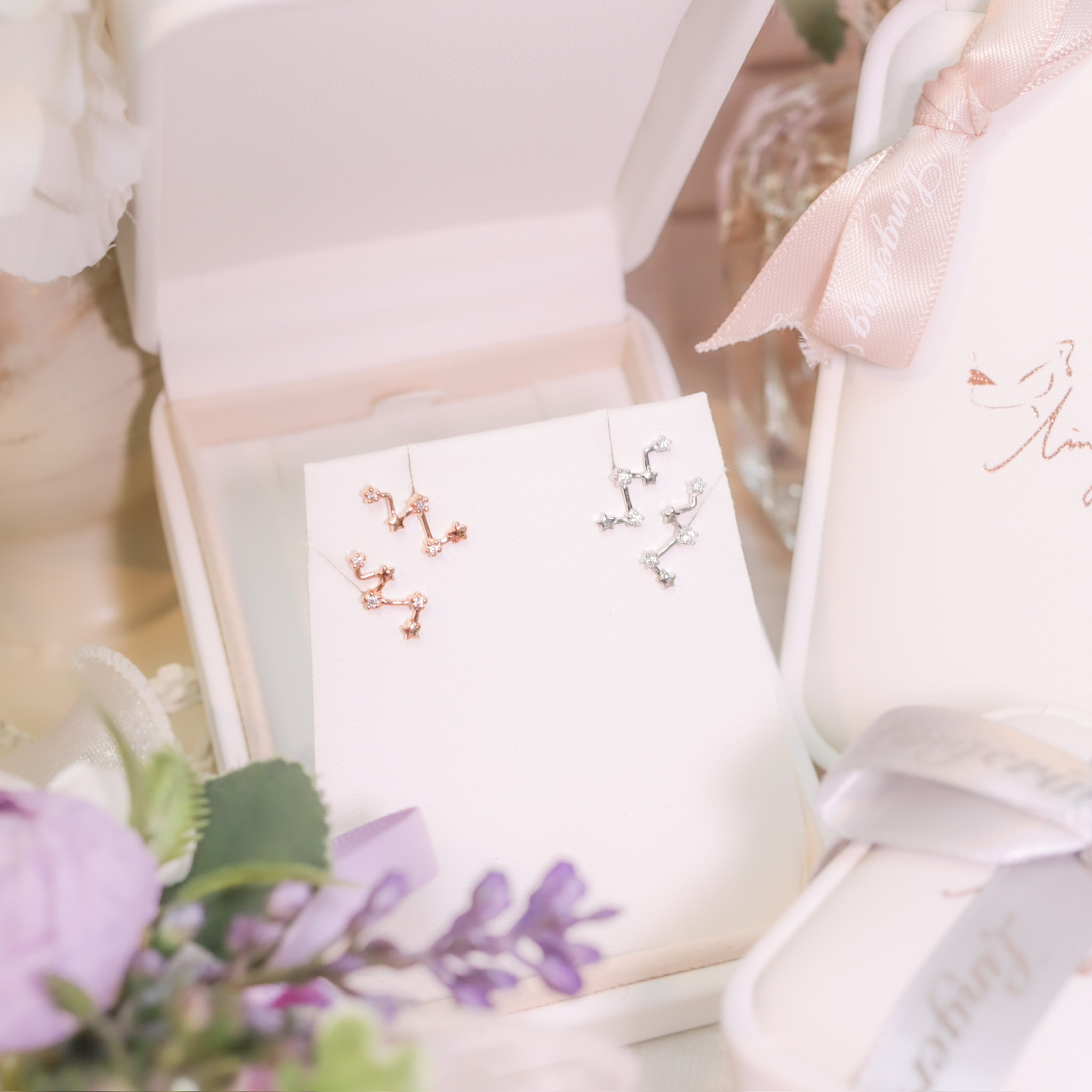 | 999足銀・白金・ 玫瑰金 | 星軌耳環 (銀/玫瑰金) | EA0645 |