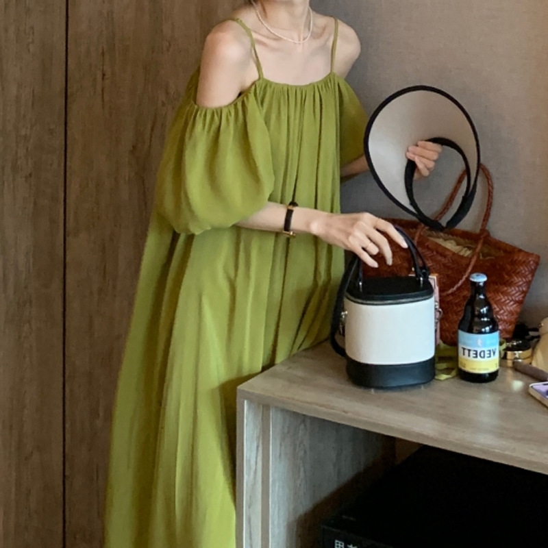 露肩大寬袖 寬鬆長洋(附腰帶)