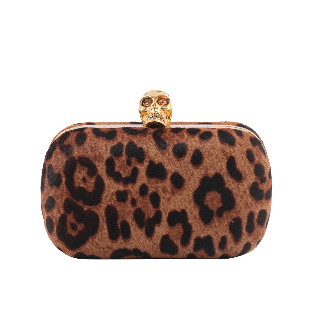 【Alexander McQUEEN】經典骷髏頭豹紋馬毛牛皮手拿包