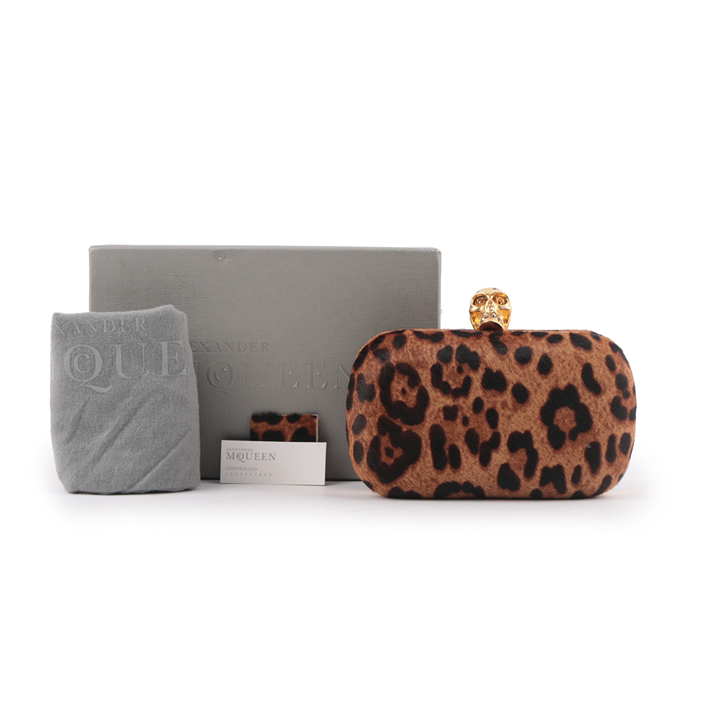 【Alexander McQUEEN】經典骷髏頭豹紋馬毛牛皮手拿包