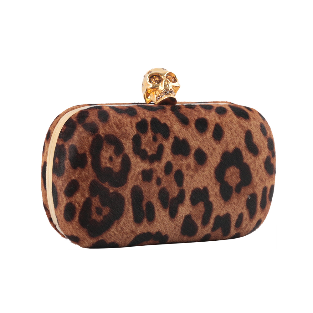 【Alexander McQUEEN】經典骷髏頭豹紋馬毛牛皮手拿包