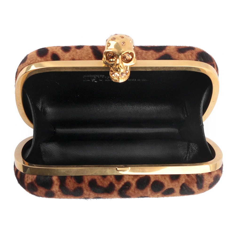 【Alexander McQUEEN】經典骷髏頭豹紋馬毛牛皮手拿包