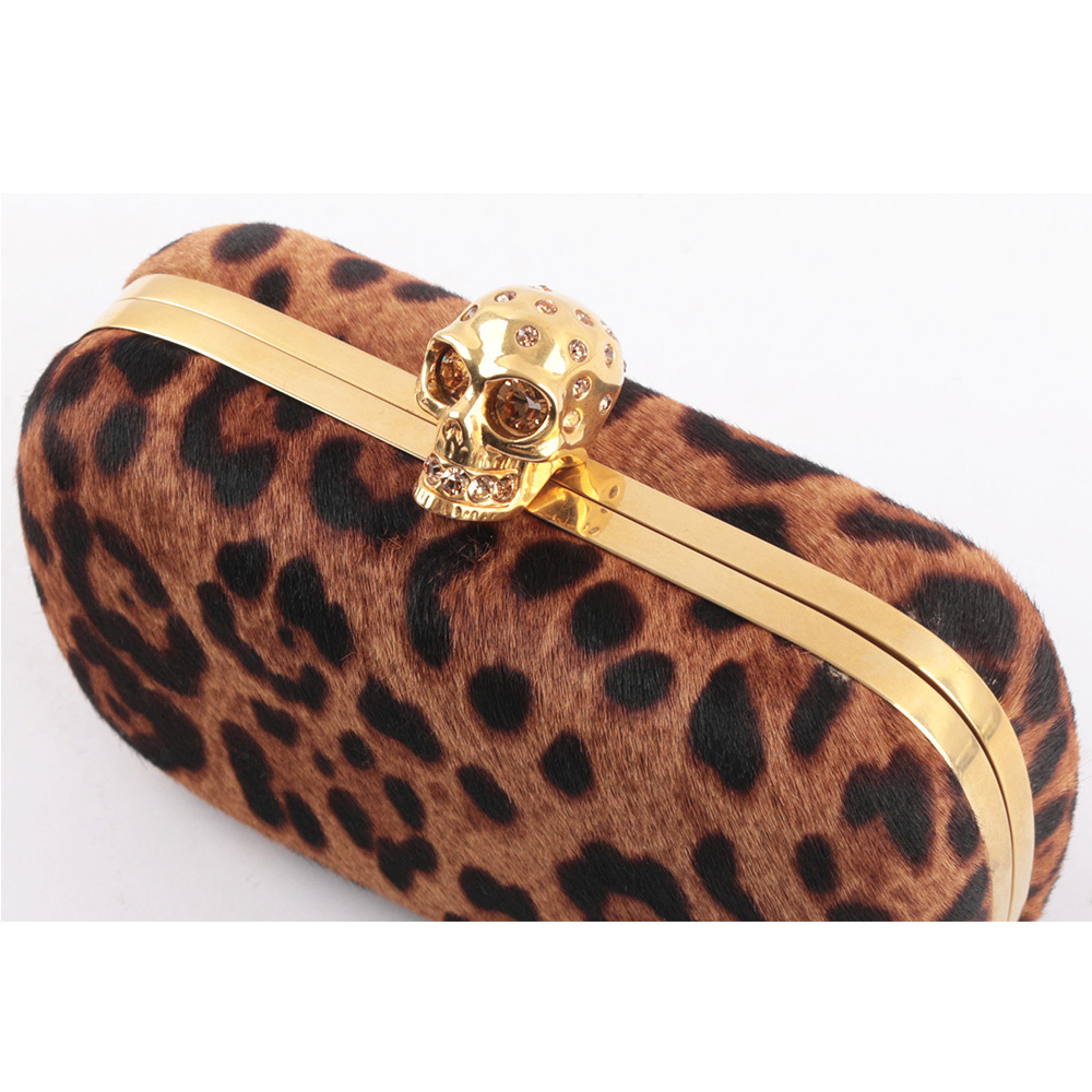 【Alexander McQUEEN】經典骷髏頭豹紋馬毛牛皮手拿包