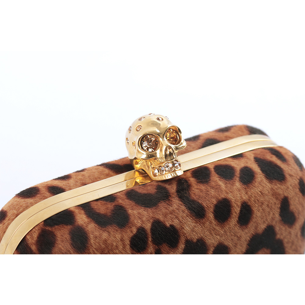 【Alexander McQUEEN】經典骷髏頭豹紋馬毛牛皮手拿包