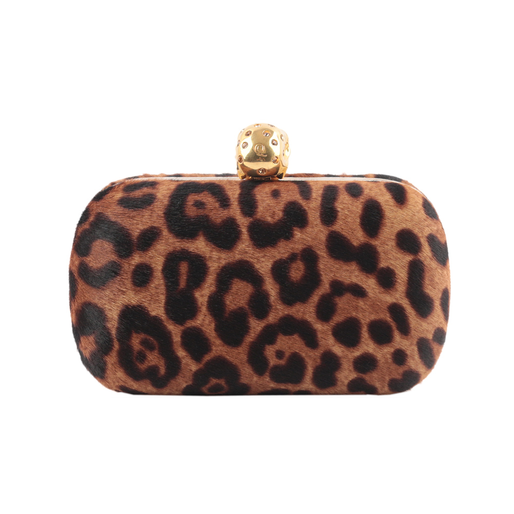 【Alexander McQUEEN】經典骷髏頭豹紋馬毛牛皮手拿包