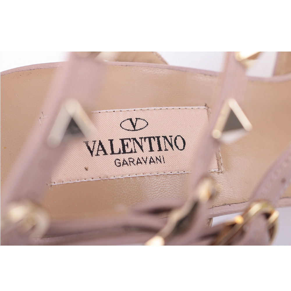 【Valentino】牛皮尖頭三環ROCKSTUDS高跟鞋38 (黃色)