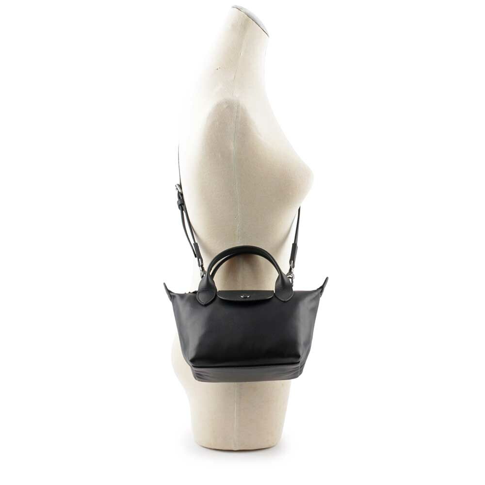 【LONGCHAMP】LE PLIAGE XTRA 牛皮迷你二用折疊包(黑色)