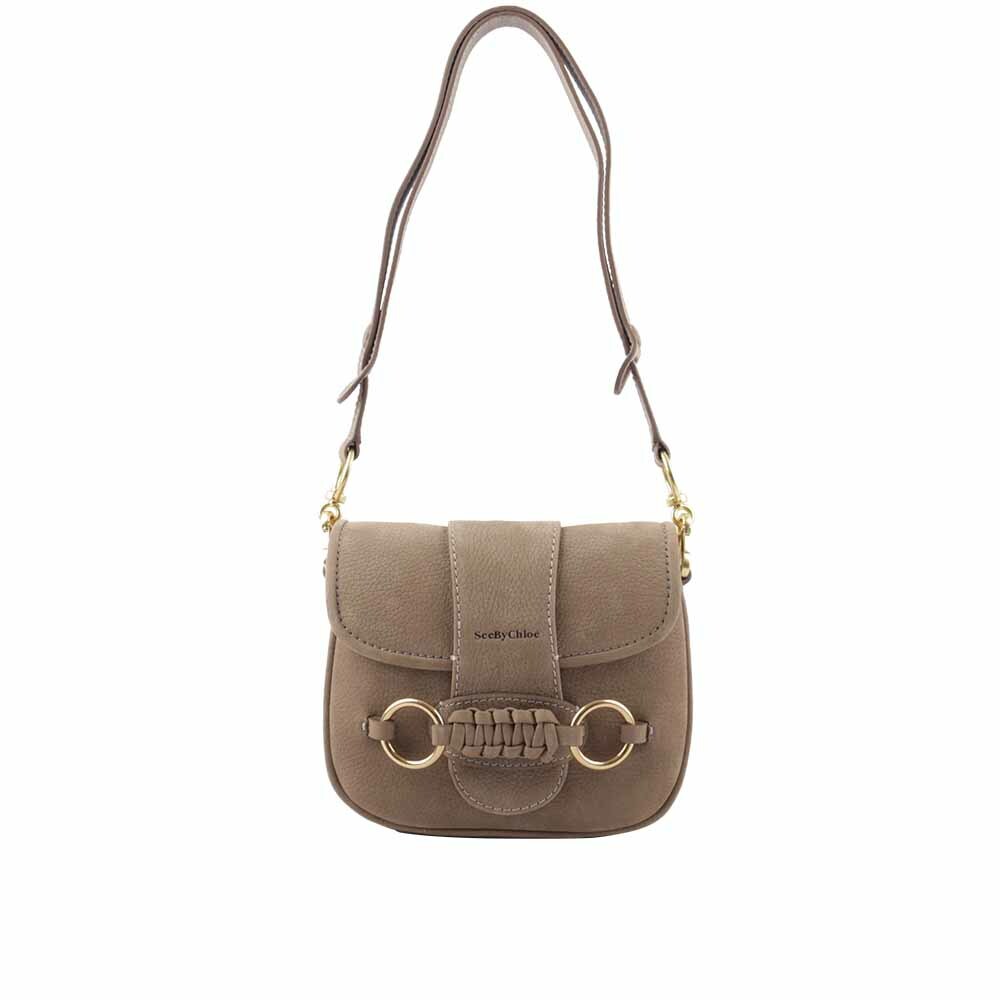 【SEE BY CHLOE】Saddie 絨面牛皮翻蓋斜背包(灰色)